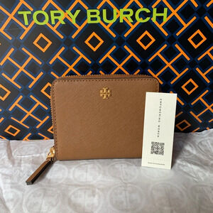 Tory Burch Emerson Medium Wallet Moose Brown Tan Gold